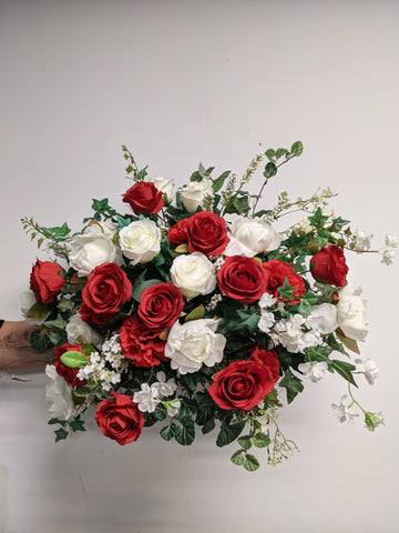 Artificial/Silk Rose Blossom Tombstone