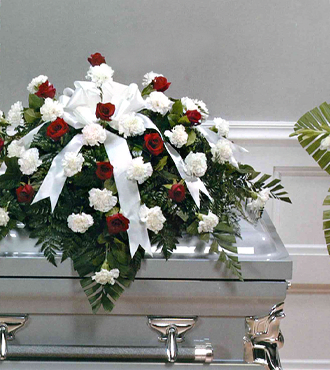 Basic Funerals Casket Spray Red and White