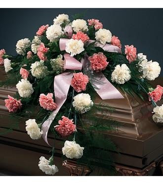 Casket Spray White and Pink Carnations
