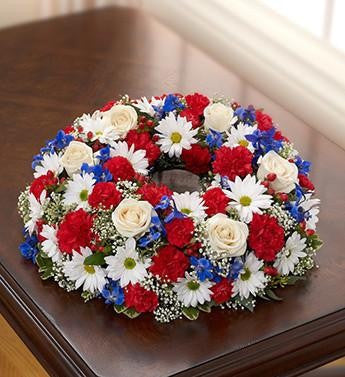 Cremation Wreath - Red - White & Blue